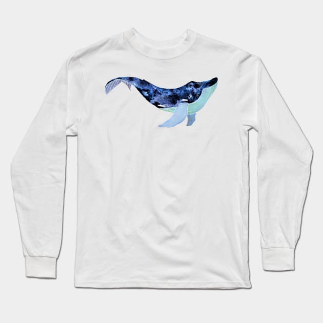 WHALE - SALT WATERCOLOR WHALE IN BLUE – WATERCOLOR WHALE PAINTING Long Sleeve T-Shirt by VegShop